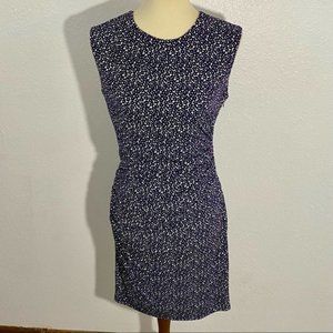 Ann Taylor Petite Navy Purple Floral Print Ruched Sleeveless Dress Size 4P